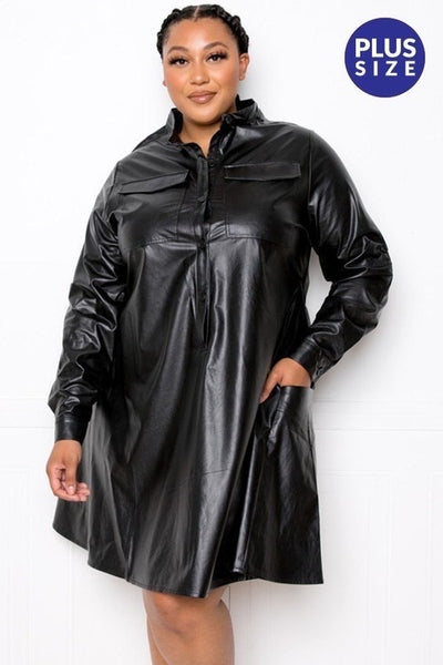 knee length dresses for ladies Faux Leather Shirt Dress – msclothesminded